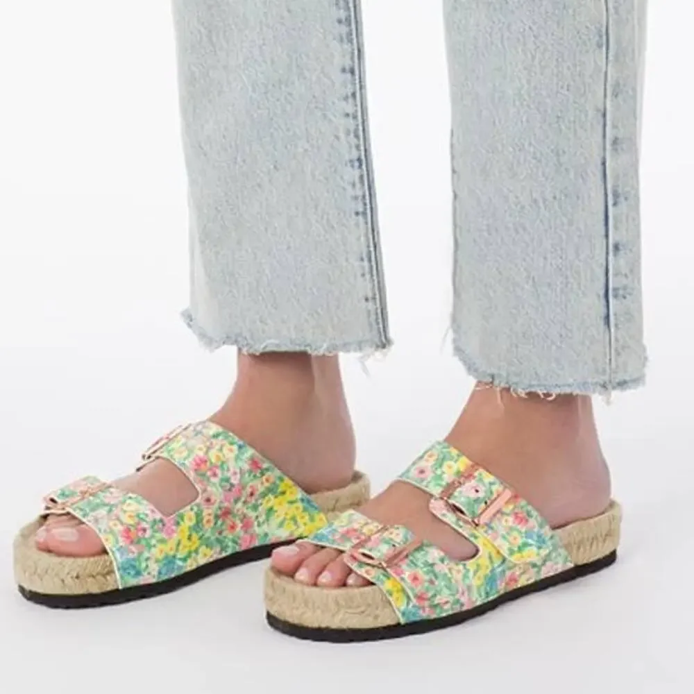 LoveShackFancy x Manebí Nordic Floral Leather Espadrille Slides - Rainbow Skies